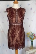 Sukienka koronkowa Forever 21 S elegancka mini z wycięciem burgundowa