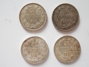 Finlandia, zabór rosyjski, 4 x 50 pennia, 1908-1917, srebro