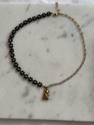 Naszyjnik choker stokrotki z łańcuszkiem misiem łańcuch misiu