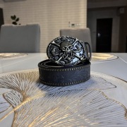 Pasek do spodni  w stylu rockowym złota klamra szary pas  czaszka skull