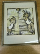 Graciela Rodo Boulanger – grafika „Chłopcy grający w piłkę” – sygnowana 