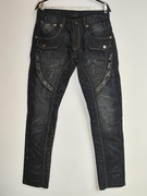 Kosmo Lupo Jeansy Damskie Slim Fit z Guzikami i Haftami [Ciemny Granat]