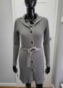 Długi kardigan w prążek z wiązaniem szałwiowy sweter rozmiar M H&M