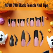 Sztuczne paznokcie, tipsy, Halloween, French, Black, 240 sztuk,12 rozmiarów