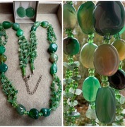 Srebro 925 Nowy zestaw biżuterii z zielonego agatu w pudełku prezentowym