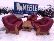 Komplet Wypoczynkowy KLER 3+2+1 i Pufa i Ława , Dąb - Skóra Bordo