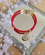 Bransoletka czerwona sznurek serce z cyrkoniami 