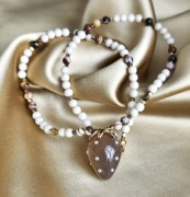 Naszyjnik Jaspis Hematyt TRUSKAWKA Boho Handmade Stal Szlachetna