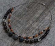 Naszyjnik Srebro Labradoryt Kwarc Granat 47cm