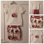 Nowy komplet krotkie spodenki I t shirt kwiaty rozmiar 110 cm