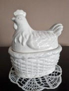 Porcelanowa kura bomboniera otwierana kurka prl