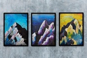Tryptyk 3 obrazki ręcznie wykonane góry obraz wystrój 13x18 pastele
