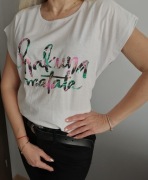 Damski T-shirt Biały Bawełna Hakuna Matata S