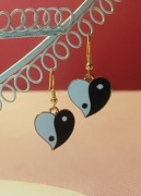 Nowe kolczyki serca czarno białe Yin & Yang emo lolita japan style kawaii