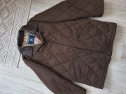 Burberry wełniana kurtka pikowana skórzany kołnierz czekoladowy brąz L/XL