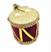 Ozdoba choinkowa bębenek z weluru i złotych zdobień