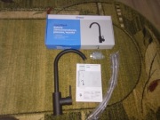 Bateria kuchenna zlewozmywakowa nablatowa pionowa kran czarny mat