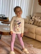 Komplet kwiaty lila bluzka + leginsy prążek r. 104 