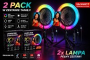 2x Lampa Ring LED RGB 9" z Wiatrakiem+ Uchwyt Telefon TikTok Streaming USB
