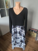 Moyabo sukienka z długim rękawem XL czarna w kratę 