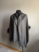 River Island szara chusta maxi wełniana z futerkiem 100% wełna nowa metkami