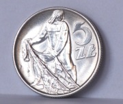 5zł 1973 Rybak skrętka 90 stopni