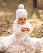 Komplet do chrztu 100 % merino. Kombinezon, czapeczka, buciki i rękawiczki