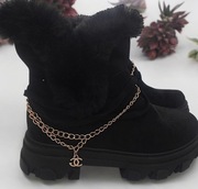 Śniegowce czarne botki z łańcuchem futerko 37 38 39 40 41 