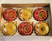 Bombki choinkowe złote i czerwone reflektorki 6 szt retro styl prl 