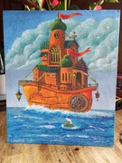 Obraz akrylowy "Bajkowy Statek" 30x25cm -FantasyArt - ręcznie malowany