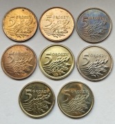 5 groszy III RP Różne roczniki Zestaw menniczych egzemplarzy (1308)