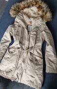 BERSHKA PREMIUM XS XXS PŁASZCZ BEŻOWY OCIEPLANY