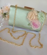 Satynowa Kopertówka Torebka - Pastelowe kwiaty 