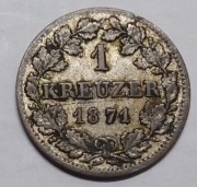 Moneta srebrna 1 KREUZER 1871 - KRAJCAR - BAWARIA 