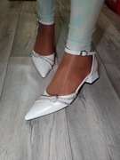 (40/41) Białe, bogato zdobione niskie czółenka ślubne baleriny , NOWE 