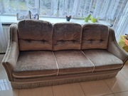 Vintage piękna aksamitna sofa z frędzlami 3 osobowa do salonu lub gabinetu