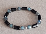 BRANSOLETKA Z KAMIENI - fasetowany labradoryt, turmalin i srebro