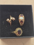 Zestaw trzech stsruch pierścionków. Złoty pierścionek z opalem