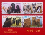 Znaczki fauna:921: psy, koty, zwierzęta- Polska 2002r 
