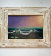 Nowy obraz akrylowy Fala w białej drewnianej ramie