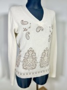 Sweter vintage Y2K paisley beżowy V neck L retro 90s 00s