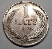 Moneta srebrna Łotwa 1 Łat 1924 srebro