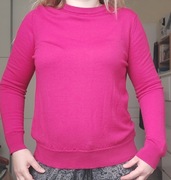 M&S Marks&Spencer sweter damski różowy fuksja wełniany wełna merino L 40
