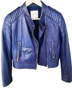 Kurtka 100% skóra naturalna. MANGO. Niebieska ramoneska. Roz. 36/S