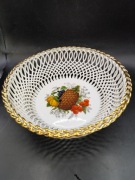 Ażurowa miska koszyk koszyczek na owoce Porfin Rumunia ceramika złocenia 