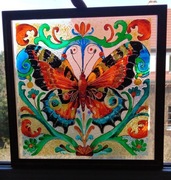 Witraż malowany ręcznie, Motyl.