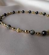 Bransoletka różaniec kamienie obsydian złocisty hematyt krzyżyk prezent