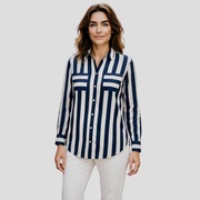 Koszula H&M 34 XS S Wiskoza Paski Biało-Czarna Biuro Casual