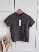 Zara ciemny sweter z wełną melanżowy krótkie rękawy basic