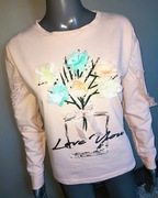 Różowa bluza koronka na rękawach perełki